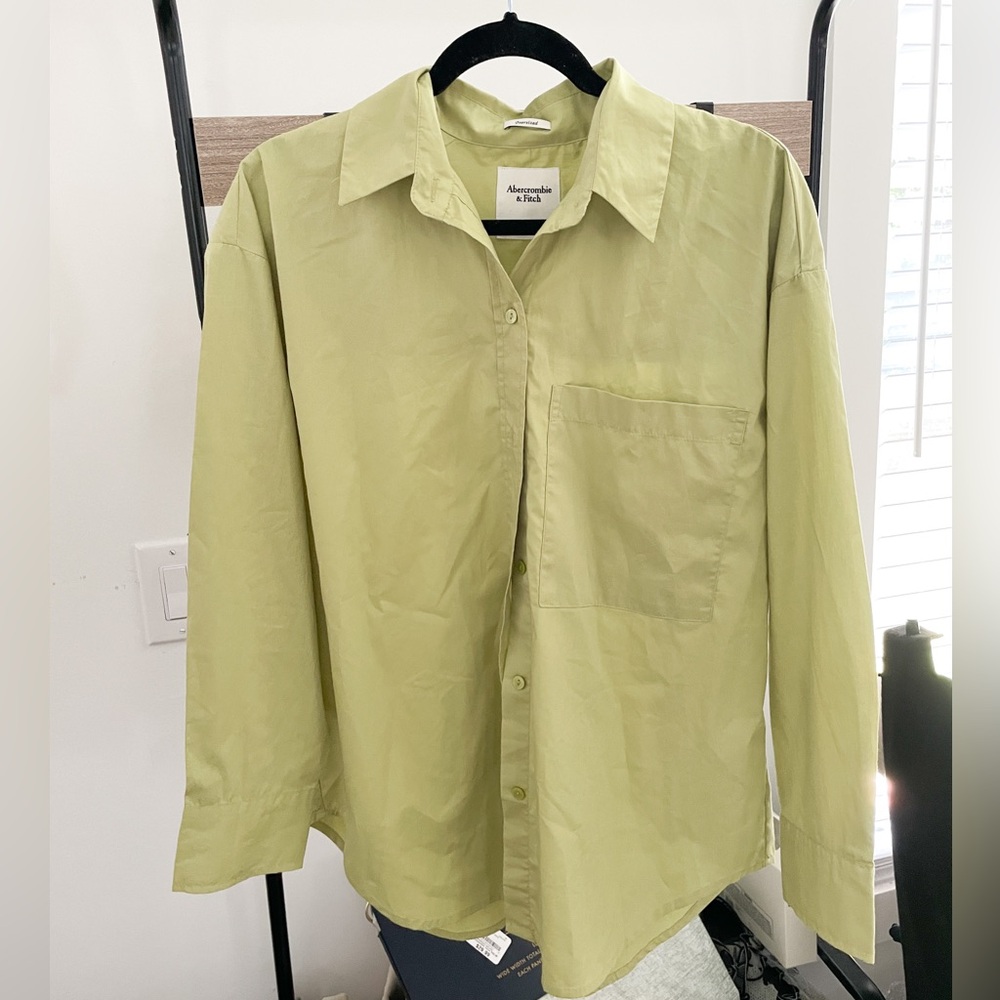 Abercrombie & Fitch Oversized Button-Down Long Sleeve Shirt Lime Green Size S